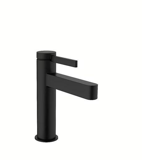 Mat črna enoročna armatura za umivalnik hansgrohe Finoris z odtočnim kompletom PushOpen