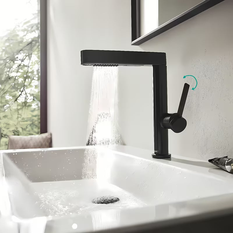 Hansgrohe Finoris armatura za umivalnik v črni mat izvedbi z izvlečno prho