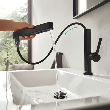 Hansgrohe Finoris armatura za umivalnik v črni mat izvedbi z izvlečno prho