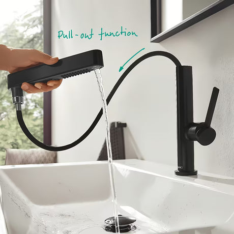 Hansgrohe Finoris armatura za umivalnik v črni mat izvedbi z izvlečno prho