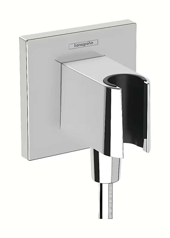 Hansgrohe fixfit E priključek za tuš cev vode z držalom ročna tuši v kromu in oglati izvedbi.