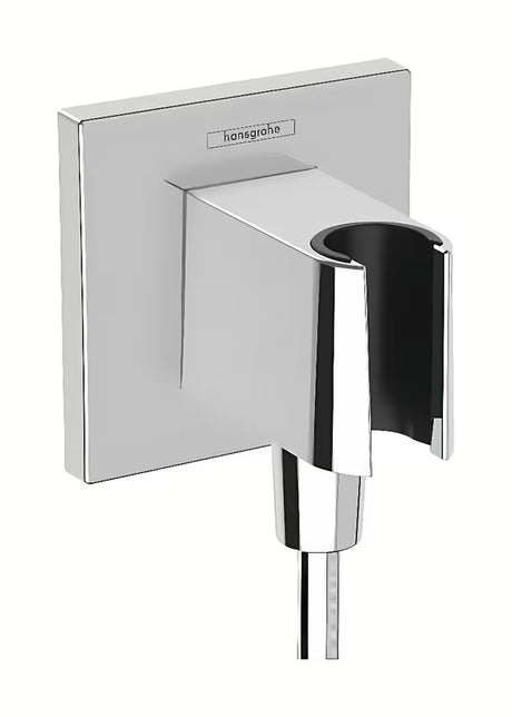Hansgrohe fixfit E priključek za tuš cev vode z držalom ročna tuši v kromu in oglati izvedbi.