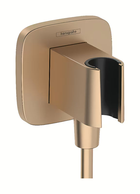 Podometni stenski iztok hansgrohe fixfit Q z držalom za prho v brušeni bron izvedbi.