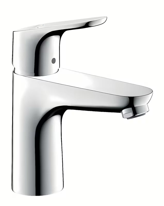 Kromirana armatura za umivalnik Hansgrohe Focus 100 z ročnim upravljanjem in odtočnim ventilom s potezno palico