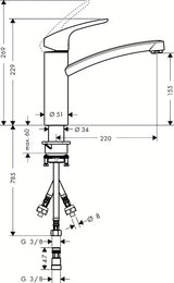 Hansgrohe Focus M41 nizkotlačna enoročna armatura za pomivalno korito z vrtljivim izlivom v krom izvedbi.