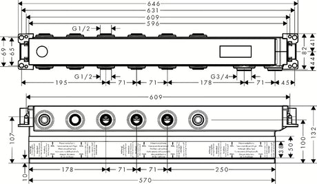 Podžbukno ugradbeno tijelo hansgrohe rainselect pro termostatska miješalica za tuš s četiri funkcije