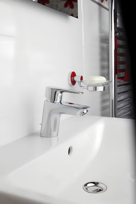 Kromiran enoročna stoječa armatura za umivalnik Hansgrohe HG248 z odtokom