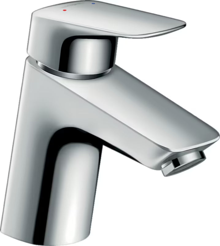 Kromirana enoročna armatura za umivalnik hansgrohe Logis 70 z odtokom in potezno ročico v dizajnu SoftCube