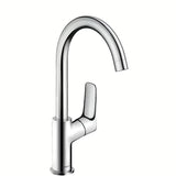 Kromirana umivalniška enoročna armatura hansgrohe Logis 210 z vrtljivim izlivom in odtokom z dvižno palico