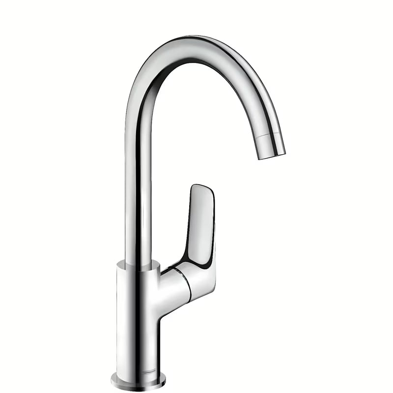 Kromirana umivalniška enoročna armatura hansgrohe Logis 210 z vrtljivim izlivom in odtokom z dvižno palico