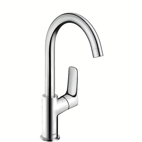 Kromirana umivalniška enoročna armatura hansgrohe Logis 210 z vrtljivim izlivom in odtokom z dvižno palico