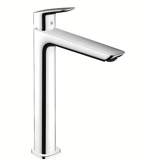 Visoka kromirana armatura za umivalnik hansgrohe Logis Fine z ročnim upravljanjem in odtočnim ventilom z dvižno palico