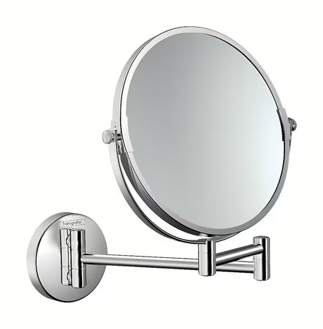 Kozmetično ogledalo Hansgrohe Logis v krom izvedbi pro za britje in nego obraza s 3-kratno povečavo.