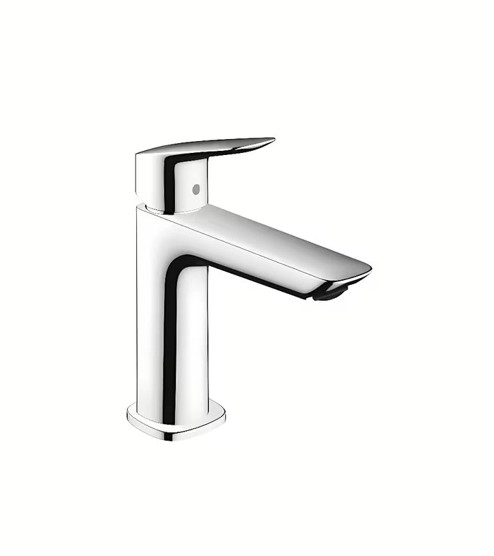 Kromirana enoročna armatura za umivalnik hansgrohe Logis Fine s push-open odvodnim setom