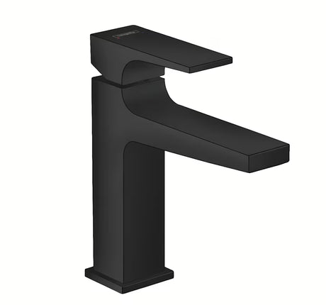 Mat črna enoročna armatura za umivalnik Hansgrohe Metropol 110 z odtokom push-open