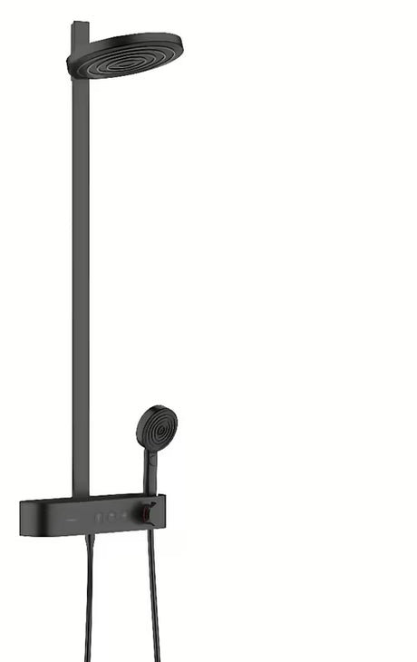 Hansgrohe Pulsify tušni sistem s termostatsko armaturo v mat črni barvi z nadglavno prho 260 mm