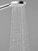 Ročna prha Hansgrohe Raindance Select S v krom izvedbi z gumbom Select in s tremi vrstami curka