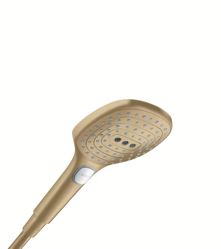 Ročna prha hansgrohe Raindance Select E 120 v brušeni bronasti barvi s tremi vrstami curka in gumbom Select