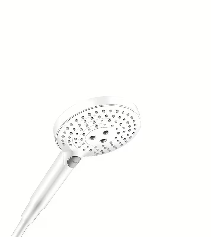 Ročna prha Hansgrohe Raindance Select v mat beli barvi s premerom 125 mm