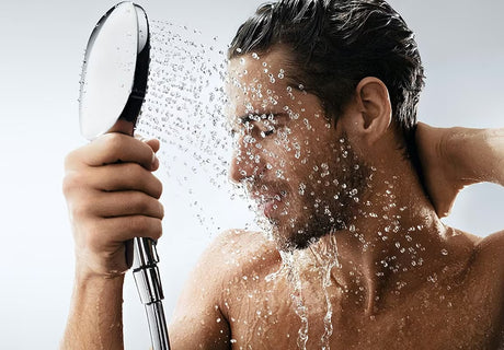 Kromirana ročna prha Hansgrohe Raindance Select E 120 s tremi curki in gumbom Select
