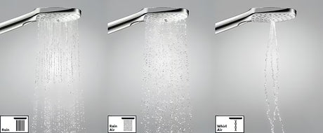 Kromirana ročna prha Hansgrohe Raindance Select E 120 s tremi curki in gumbom Select