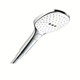 Ročna prha tuš ročka Hansgrohe Raindance Select E v izvedbi bela/krom z gumbom Select