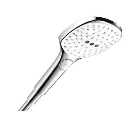 Ročna prha tuš ročka Hansgrohe Raindance Select E v izvedbi bela/krom z gumbom Select