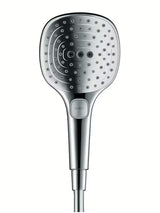 Ročna prha tuš ročka Hansgrohe Raindance Select E v izvedbi bela/krom z gumbom Select