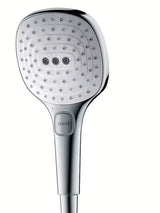 Ročna prha Hansgrohe Raindance Select E bela/krom z gumbom Select in tremi curki