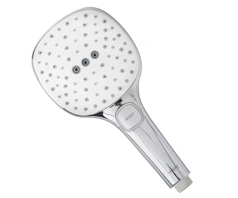 Ročna prha Hansgrohe Raindance Select E bela/krom z gumbom Select in tremi curki
