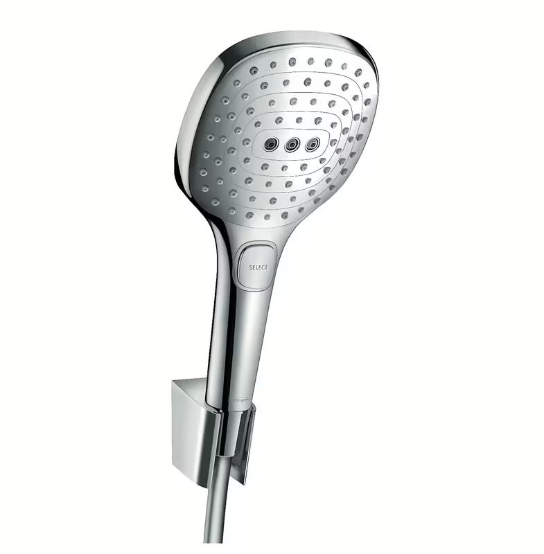 Hansgrohe Raindance Select E kadna tuš set v krom izvedbi z ročno prho 120 mm, držalom in cevjo 1,25 m.