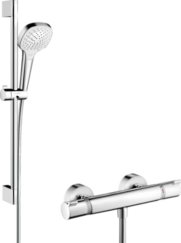 Hansgrohe Raindance Select E tušni sistem s termostatom v beli in krom izvedbi z ročno prho 110 mm
