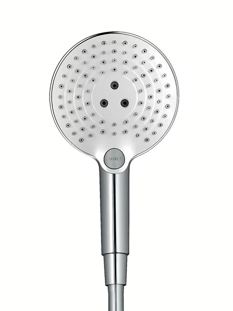 Kromirana ročna prha Hansgrohe Raindance Select S 120 z gumbom Select s tremi vrstami curka