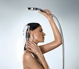Kromirana ročna prha Hansgrohe Raindance Select S 120 z gumbom Select s tremi vrstami curka