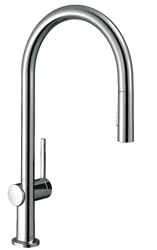 Kromirana enoročna armatura za pomivalno korito Hansgrohe Talis s z visokim ločnim izlivom in izvlečno prho