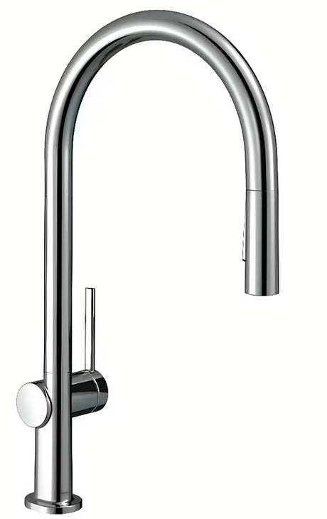 Kromirana enoročna armatura za pomivalno korito Hansgrohe Talis s z visokim ločnim izlivom in izvlečno prho