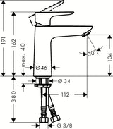 Kromirana umivalniška enoročna armatura hansgrohe Talis E 110 z odtočnim kompletom Push-Open