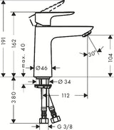 Kromirana umivalniška enoročna armatura Hansgrohe Talis E 110 brez odtoka s tehnologijo AirPower in QuickClean.