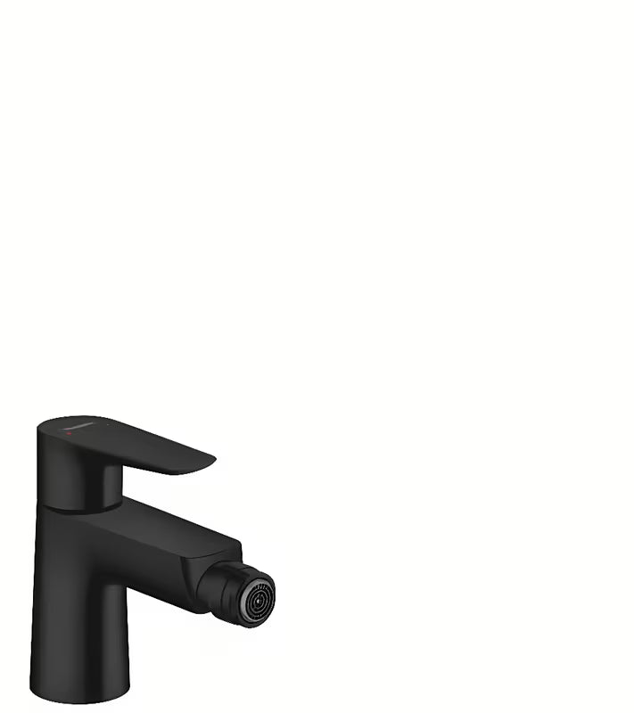 Mat črna enoročna armatura za bide Hansgrohe Talis E z odtokom in gibljivim perlatorjem
