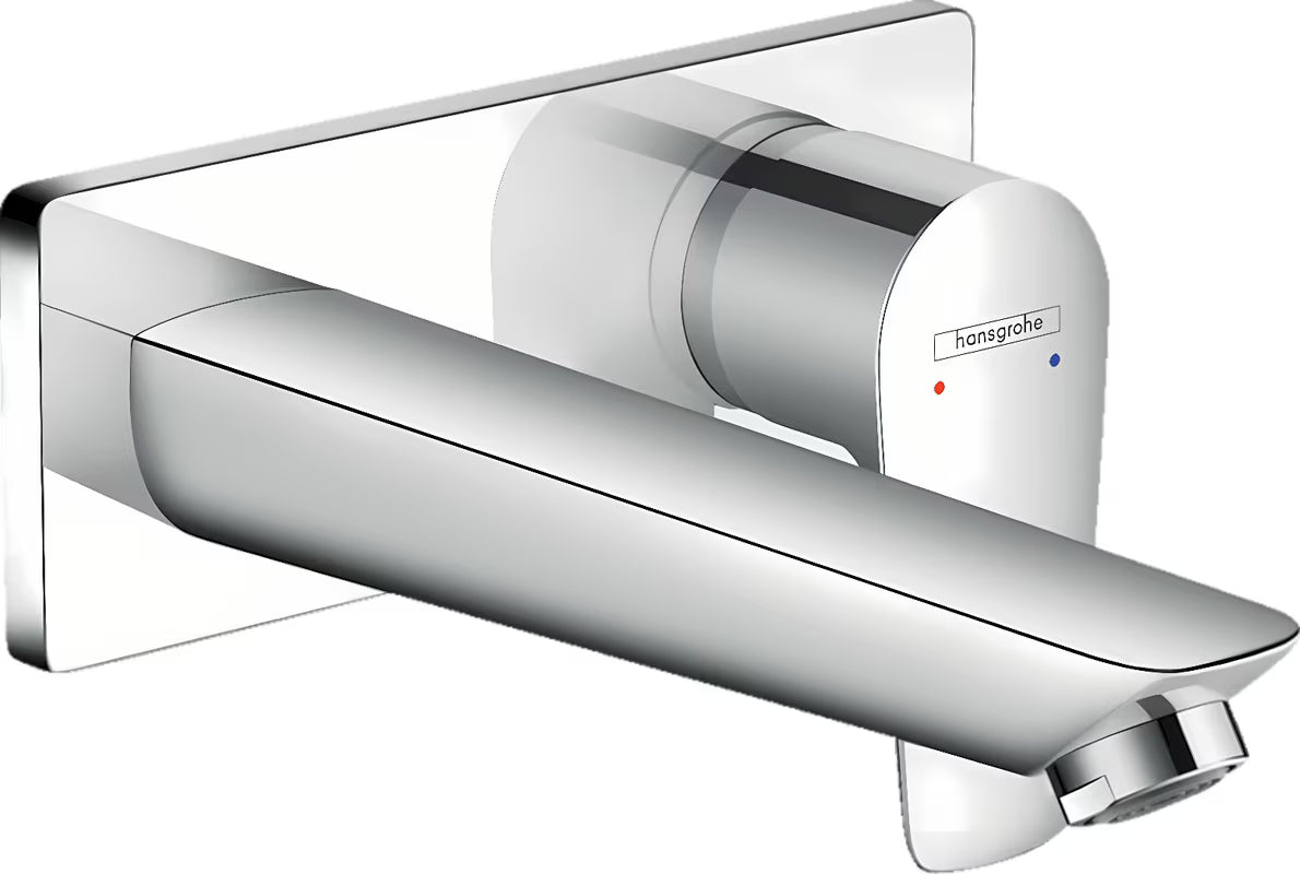 Hansgrohe Talis E podometna enoročna armatura za umivalnik v krom izvedbi pro stenska montaža.