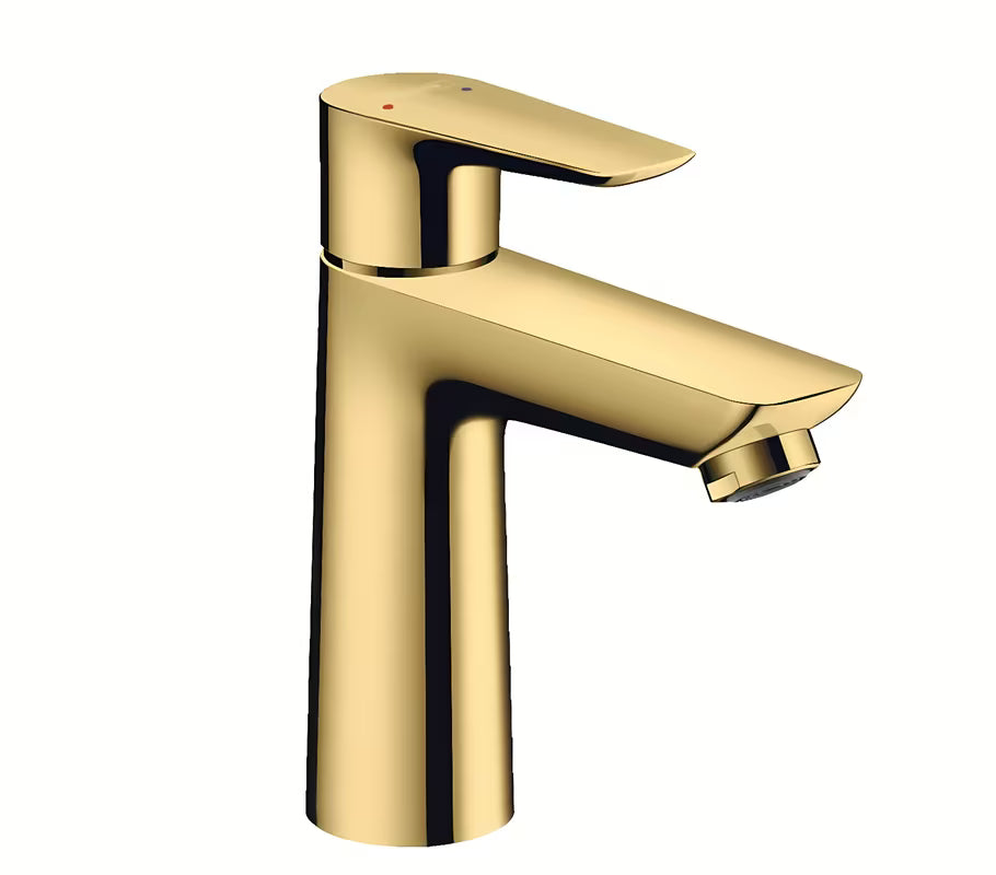 Umivaonička enoročna slavina Hansgrohe Talis E 110 z odtokom u sjajno zlatnoj izvedbi