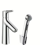 Hansgrohe Talis S kromirana enoročna armatura za umivalnik z bide prho Bidette in odtokom Push-Open