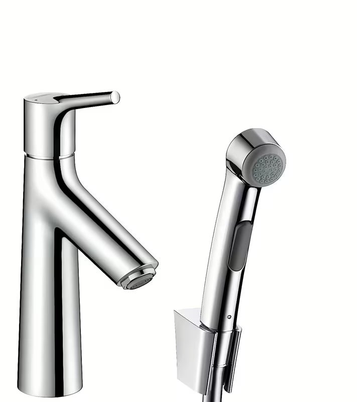 Hansgrohe Talis S kromirana enoročna armatura za umivalnik z bide prho Bidette in odtokom Push-Open