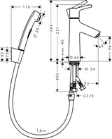 Hansgrohe Talis S kromirana enoročna armatura za umivalnik z bide prho Bidette in odtokom Push-Open