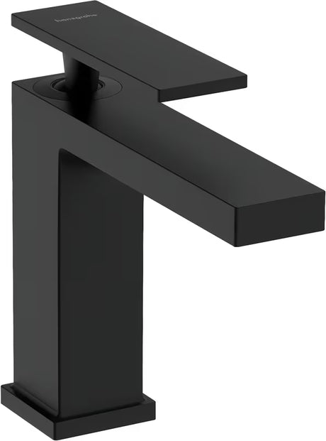 Umivalniška enoročna armatura hansgrohe Tecturis E 110 v mat črni barvi s tehnologijo EcoSmart+ in širokim curkom WaterfallStream.