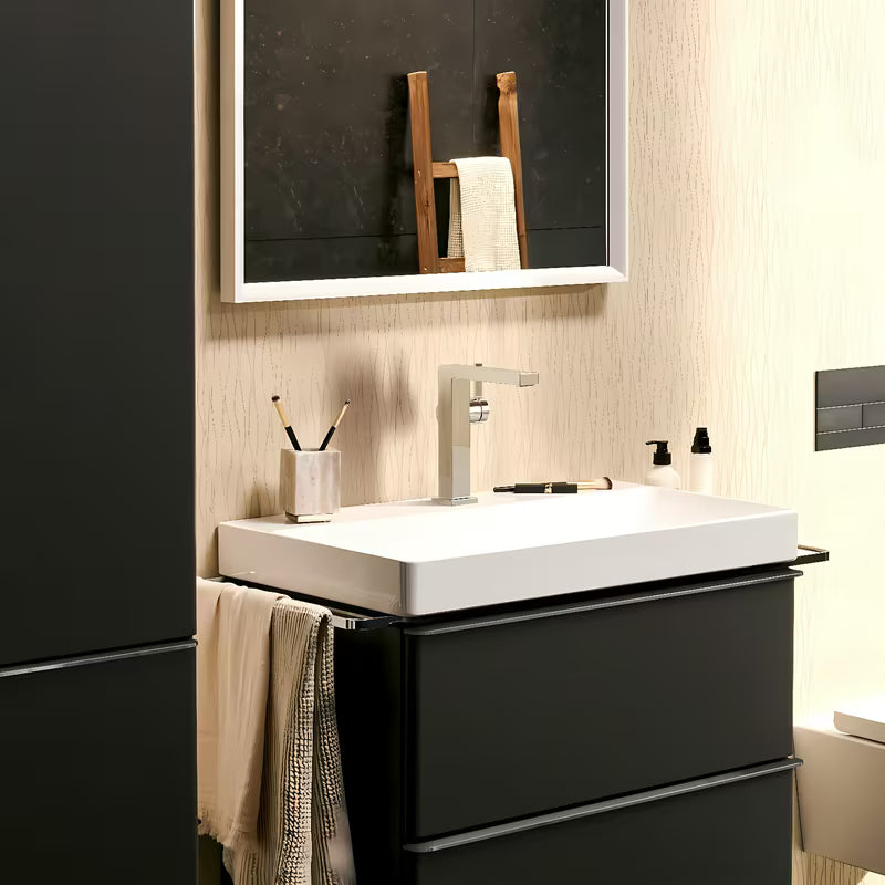 Kromirana enoročna armatura za umivalnik Hansgrohe Tecturis E s stransko ročico in odtokom Push open
