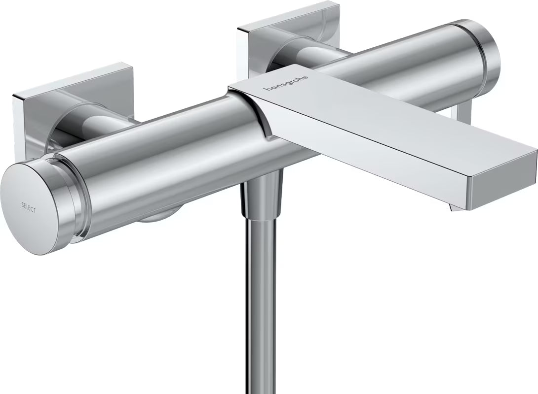 Stenska enoročna armatura za kad Hansgrohe Tecturis E v krom izvedbi z gumbom Select