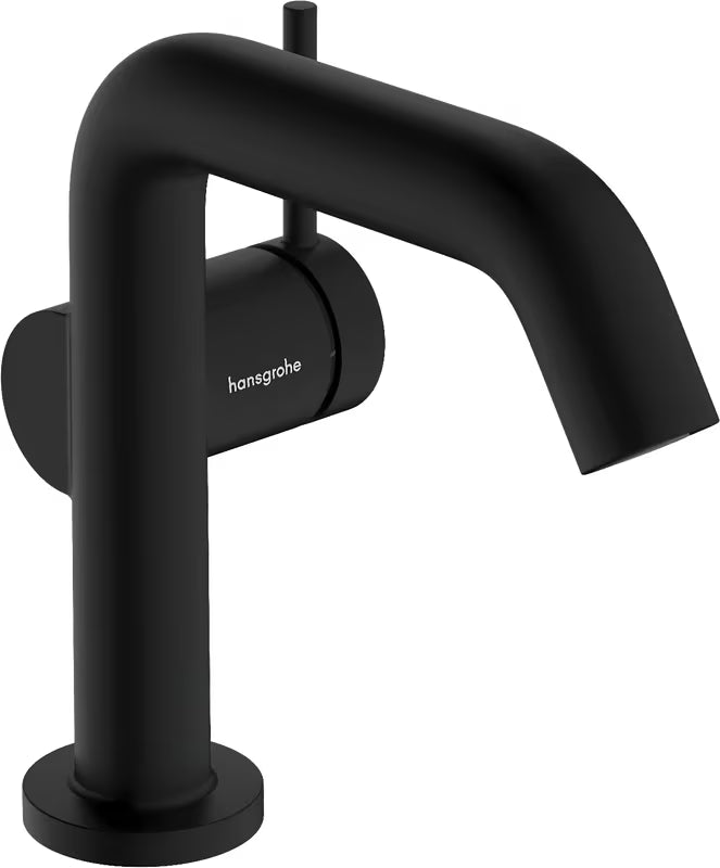 Mat črna armatura za umivalnik Hansgrohe Tecturis S 110 Fine s stransko ročico in odtokom Push open.