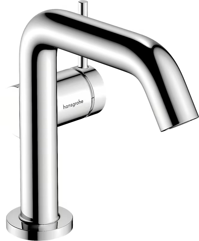 Kromirana enoročna armatura za umivalnik Hansgrohe Tecturis S stransko ročico in odtočnim kompletom z dvižno palico.