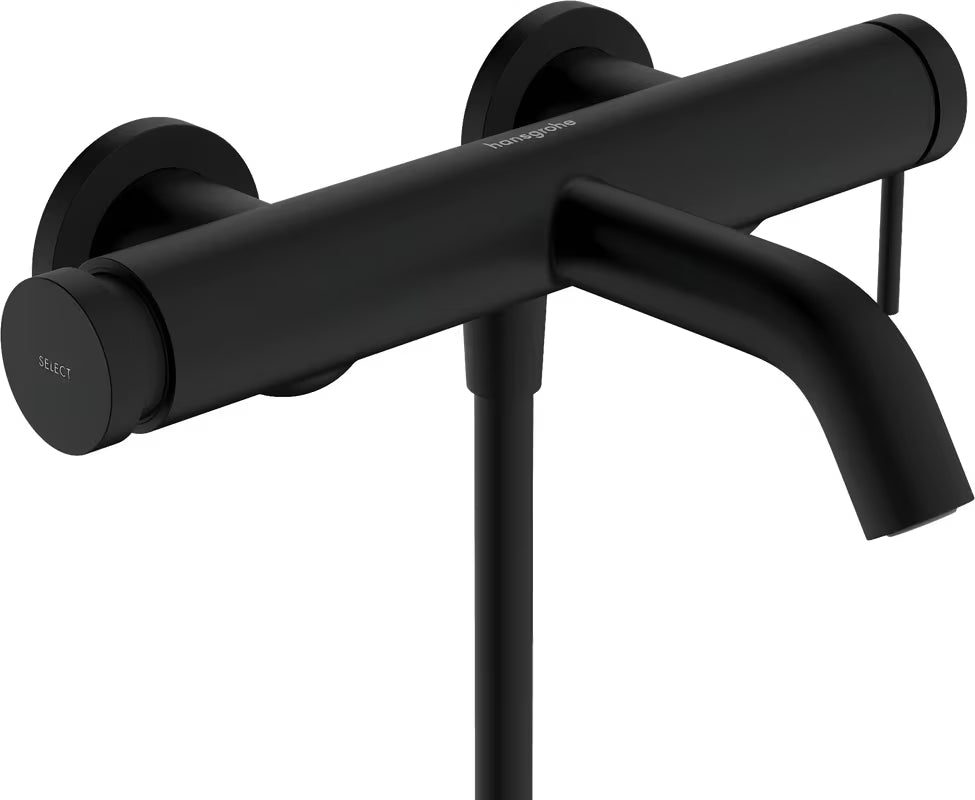 Stenska enoročna armatura za kad hansgrohe Tecturis S v mat črni barvi z gumbom Select